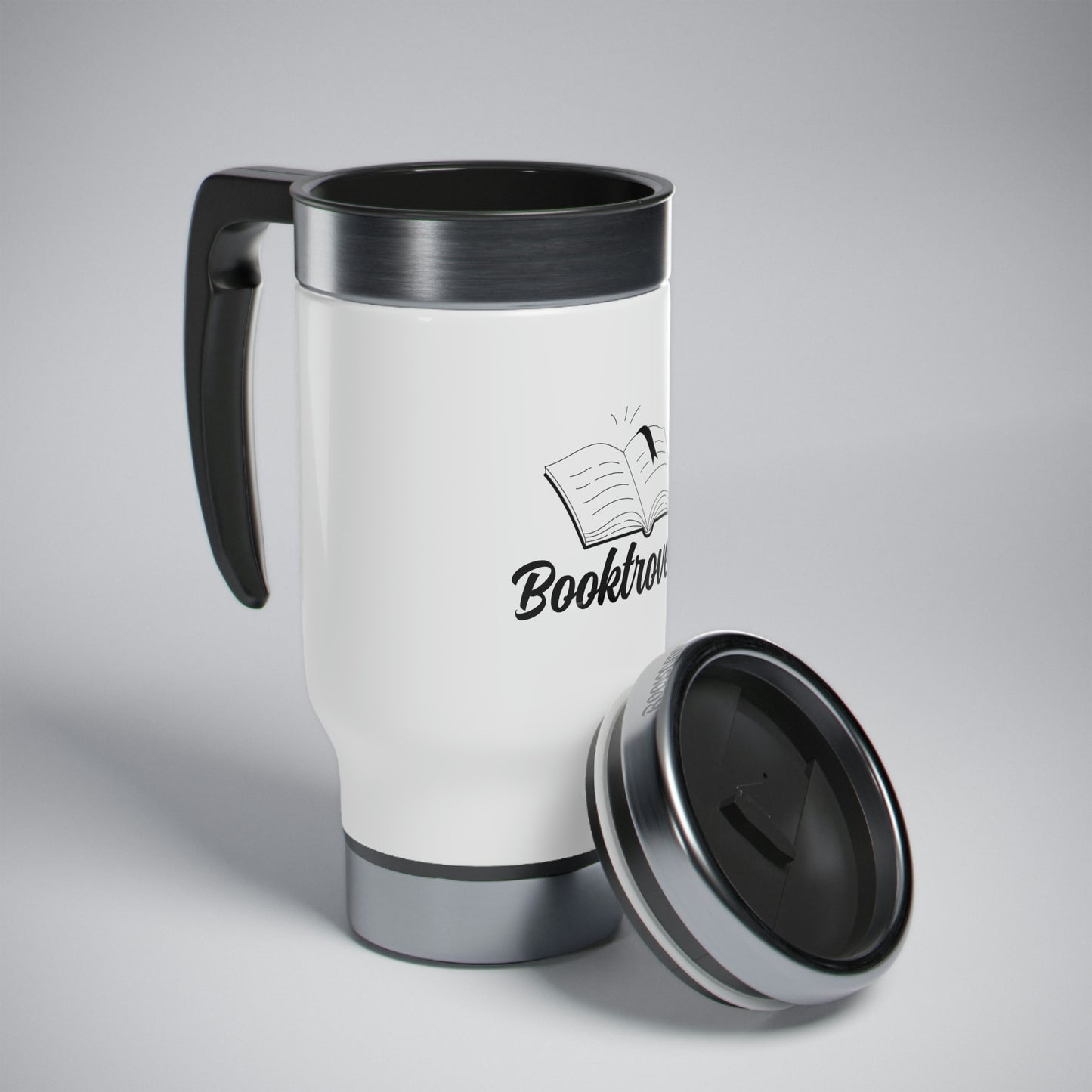 "Booktrovert" Stainless Steel Travel Mug with Handle, 14oz