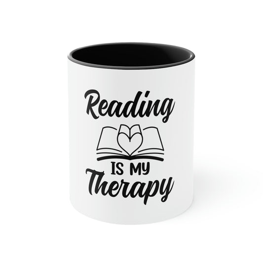 "Reading Is My Therapy" Accent Coffee Mug, 11oz