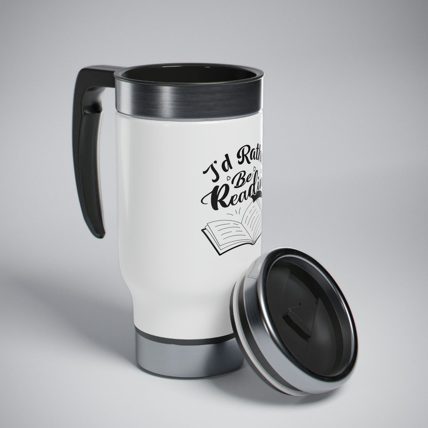 "I'd Rather Be Reading" Stainless Steel Travel Mug with Handle, 14oz