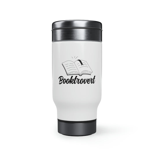 "Booktrovert" Stainless Steel Travel Mug with Handle, 14oz