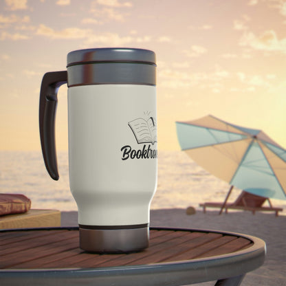 "Booktrovert" Stainless Steel Travel Mug with Handle, 14oz