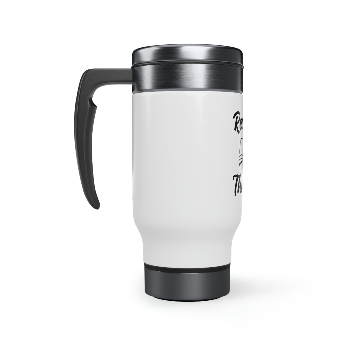 "Reading Is My Therapy" Stainless Steel Travel Mug with Handle, 14oz