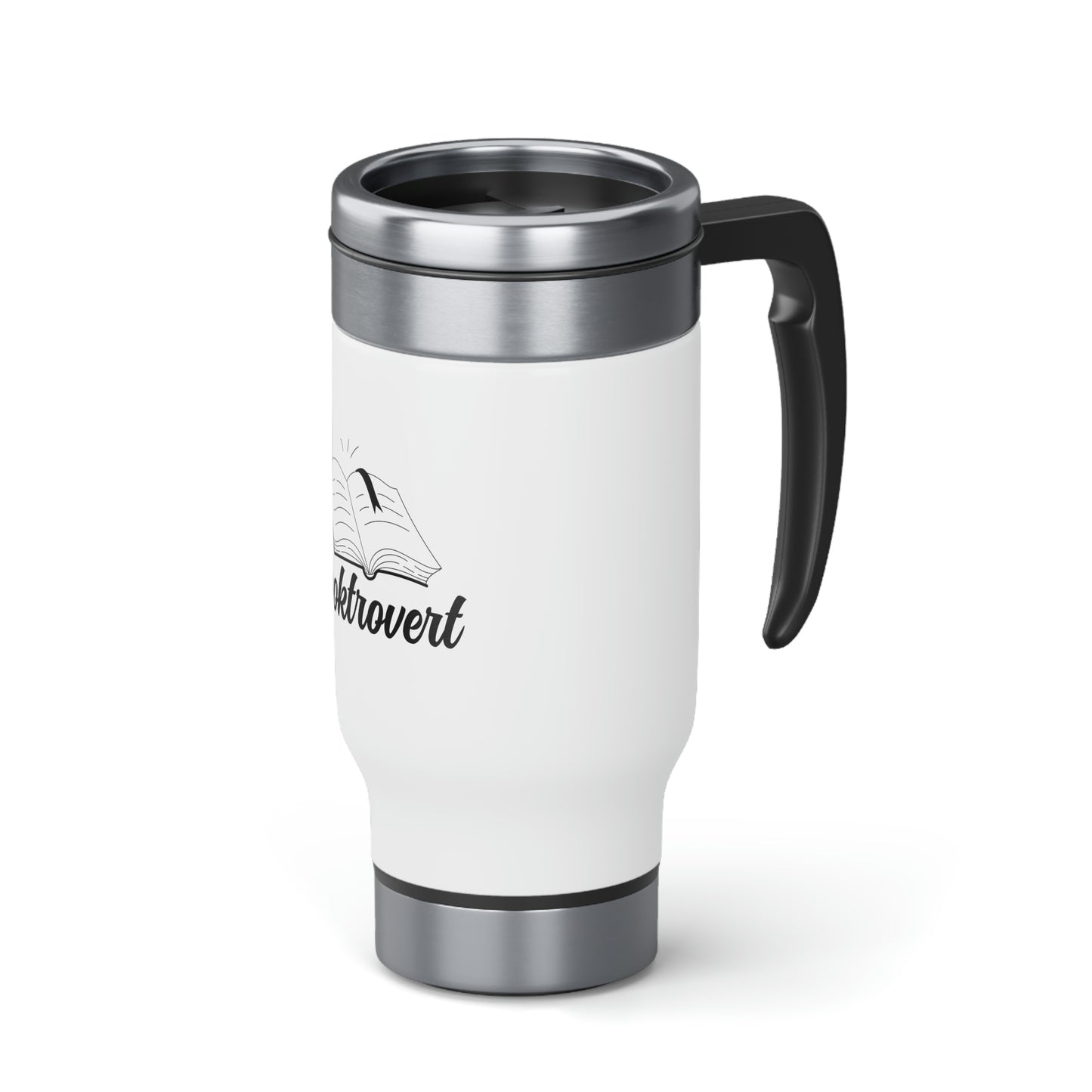 "Booktrovert" Stainless Steel Travel Mug with Handle, 14oz