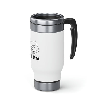 "Book Nerd" Stainless Steel Travel Mug with Handle, 14oz